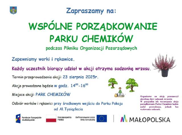 Wspólne porządkowanie Parku Chemików podczas "Pikniku Organizacji Pozarządowych"