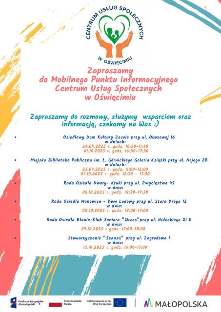 Oświęcim. Spotkania w Mobilnym Punkcie Informacyjnym Centrum Usług Społecznych. Dowiedz się jakie są formy usług i wsparcia dla 