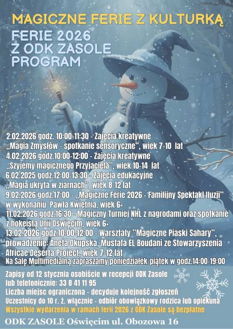 Ferie 2026 z ODK Zasole „Magiczne Ferie z Kulturką”