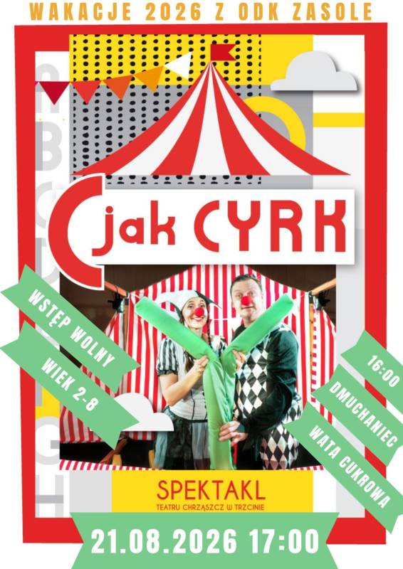 Spektakl dla dzieci „C jak Cyrk” w wykonaniu teatru Chrząszcz w Trzcinie i inne atrakcje dla dzieci !