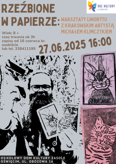 Noc Kultury 2025 w ODK Zasole - „Rzeźbione w papierze” warsztaty twórcze dla dzieci 8+  z Michałem Klimczykiem  