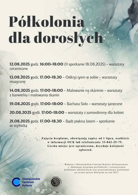  Półkolonia dla dorosłych – Wakacje z Oświęcimskim Centrum Kultury 2025
